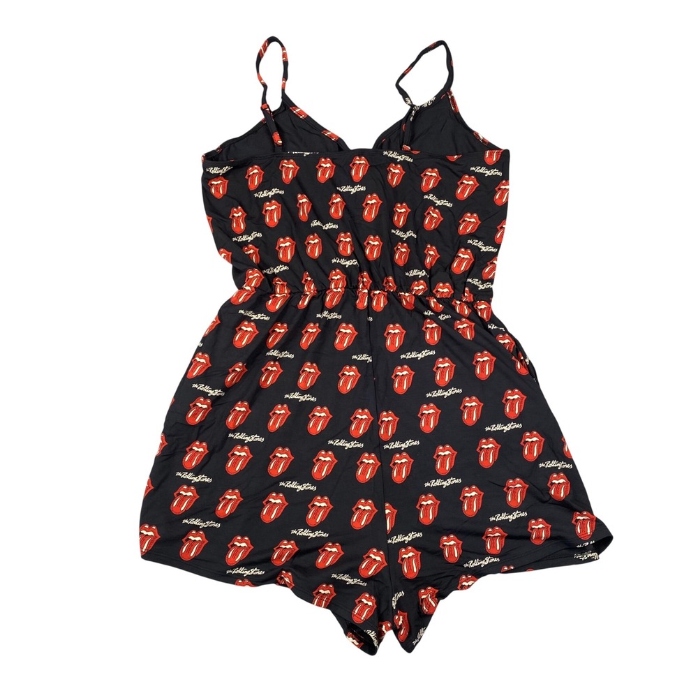 MeUndies Rolling Stones Romper XL Black Red Tongue Lips Logo Loungewear Sleep‎